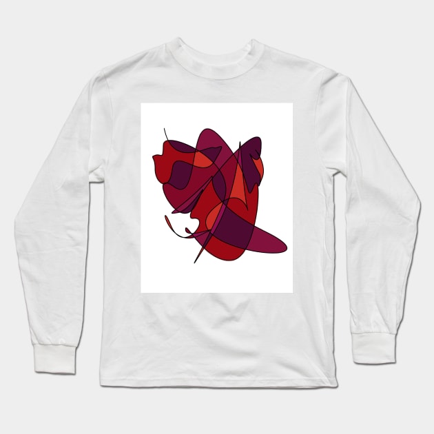 Abstract Lines And Curves In Red Long Sleeve T-Shirt by KirtTisdale